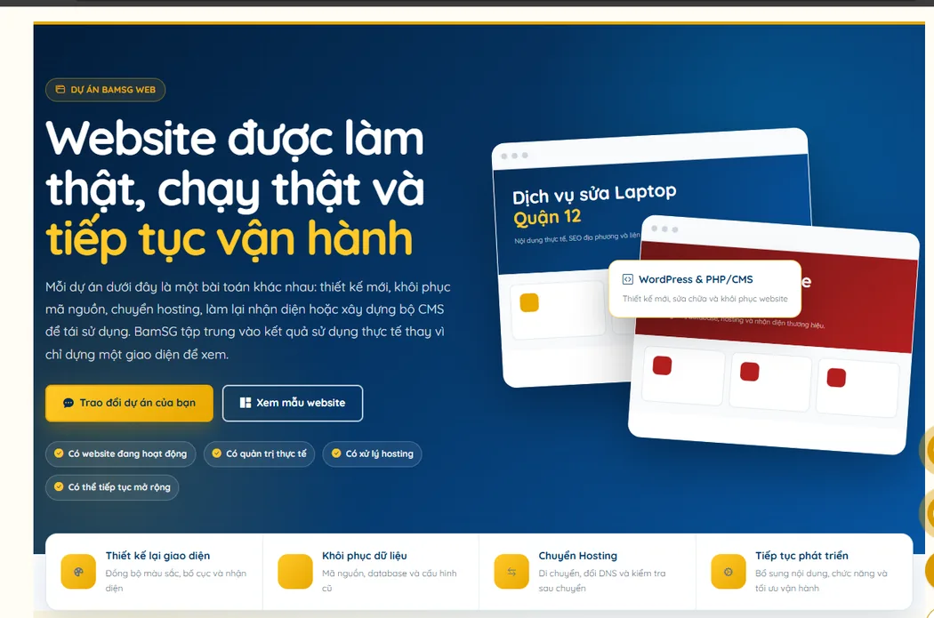 Dự án website cũ được BamSG khôi phục và tiếp tục phát triển