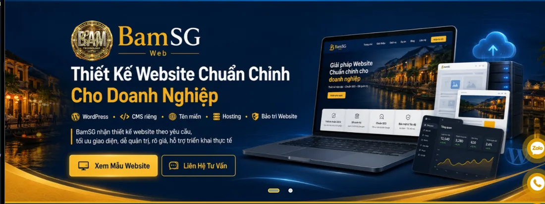 Giao diện website BamSG hiển thị trên máy tính và điện thoại